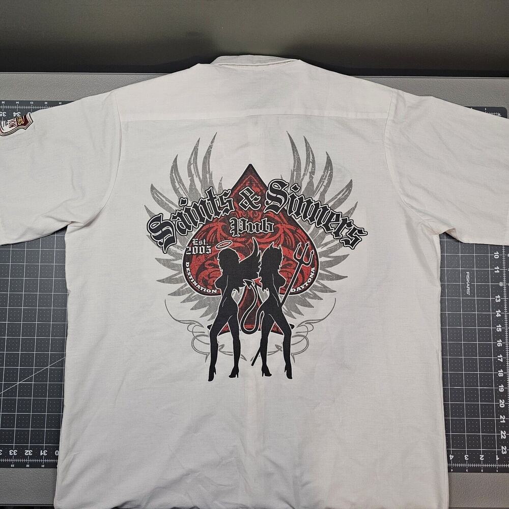 Saints Sinners Pub Shirt XL White Biker Daytona Bar Harley Trucker Florida Punk